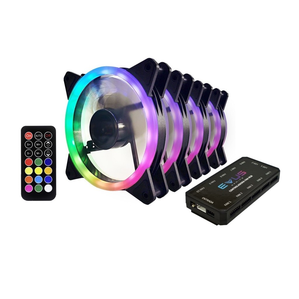 KIT 04 COOLER FAN RGB 12CM 6PINOS COM CONTROLADORA E CONTROLE REMOTO ...
