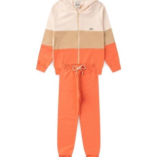 Conjunto Infantil Menina Moletom - Tricolor - Off White Bege e Laranja