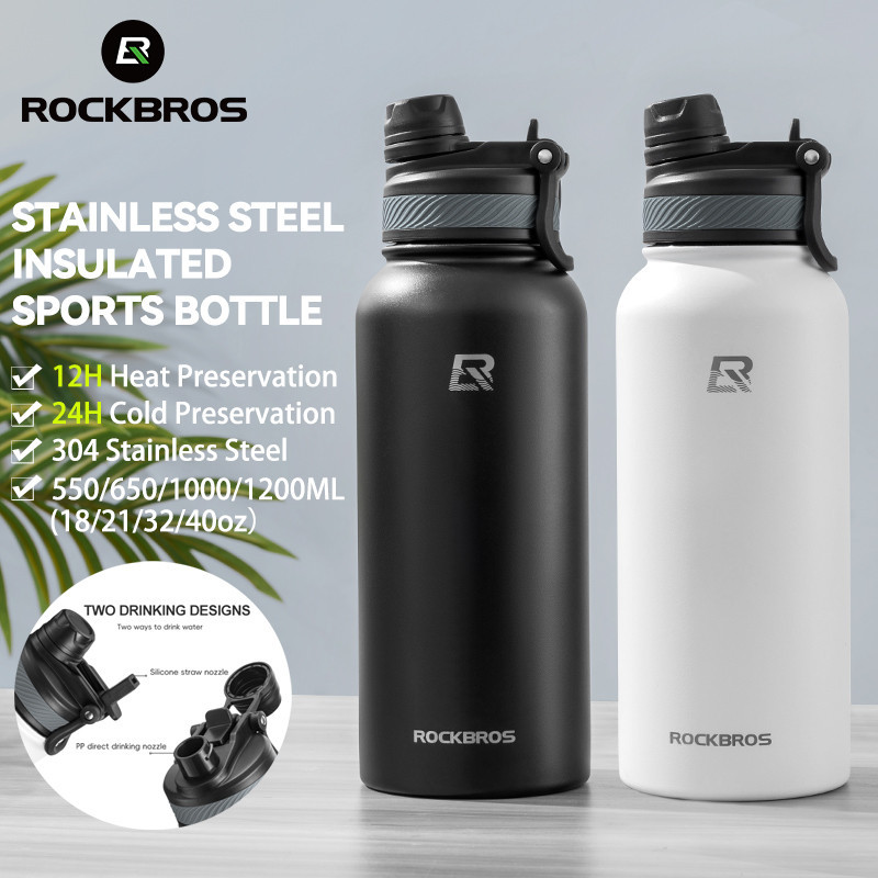 ROCKBROS Tumbler Isolado A Vácuo Para Água Quente E Fria 304 Garrafa Dupla  De Potável De Aço Inoxidável 18/21/32/40oz Com Palha