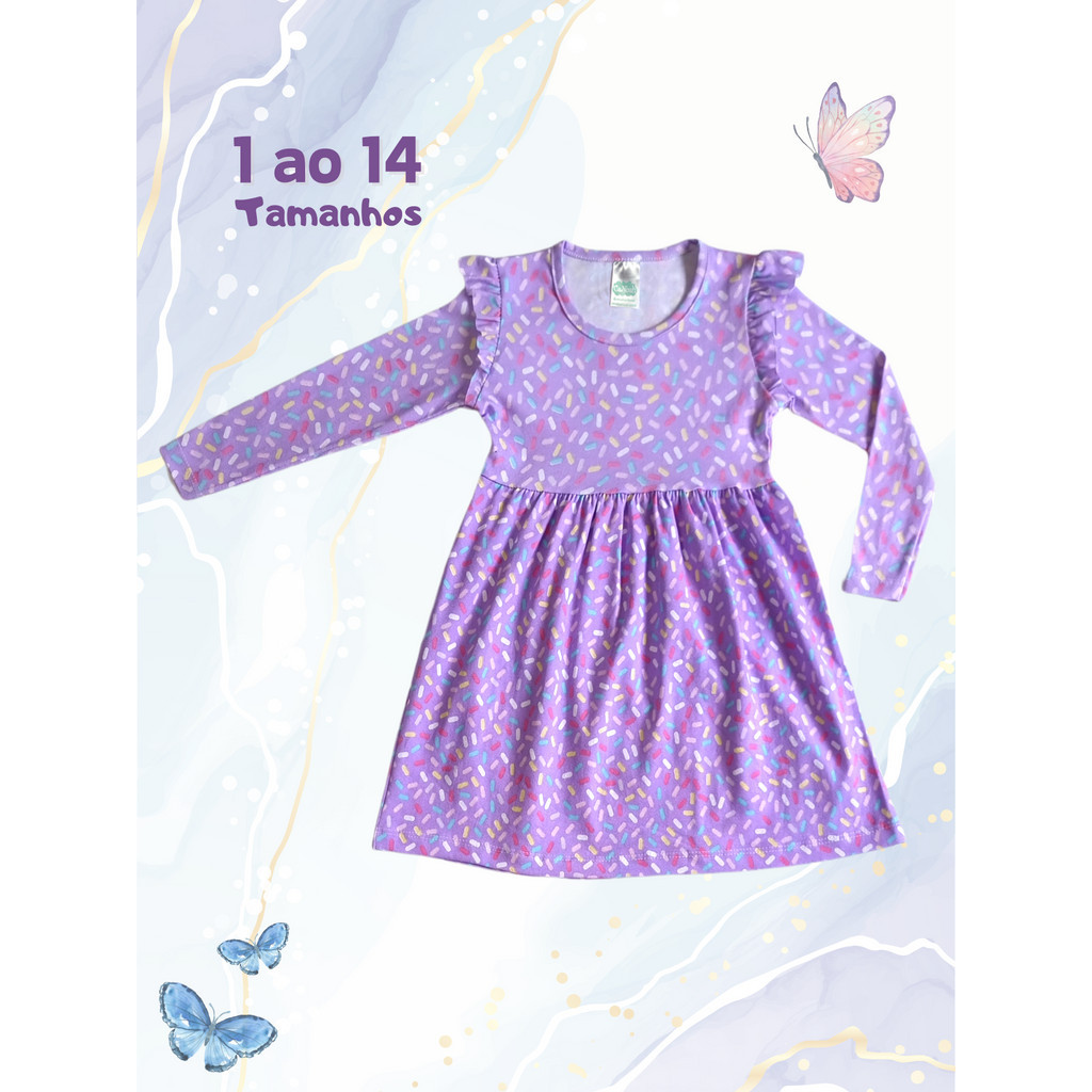 Vestido Infantil Princesa MEIA ESTAÇÃO 1 ao 14 Manga Longa Inverno ...