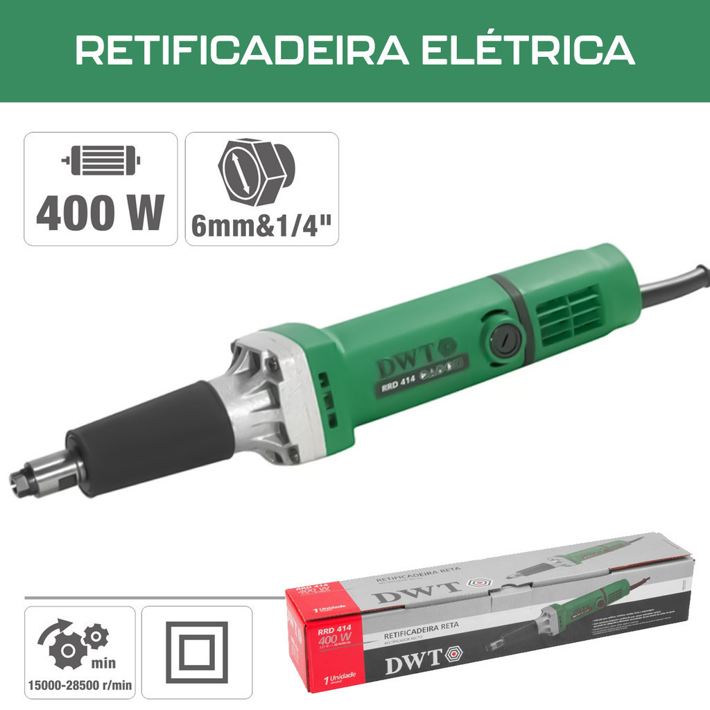 Retificadeira Reta Potente 400W Retífica com 2 Pinças 1/4 Pol. e 6mm ...