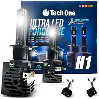 Kit Par Lâmpada Automotiva Ultra Led Force One 8000K 4100 Lúmens Encaixe Modelo H1 Tech One