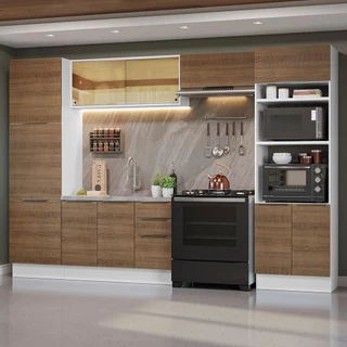 Armário de Cozinha Completa 330cm Branco/Rustic Stella Madesa 07 em Oferta na Shopee