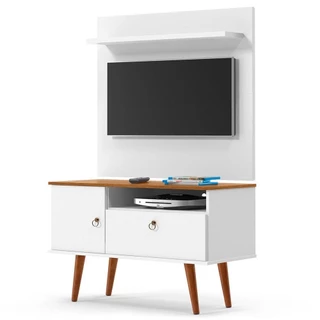 Painel Para Tv Até 32 Polegadas Com Rack Yan Branco / Madeirado