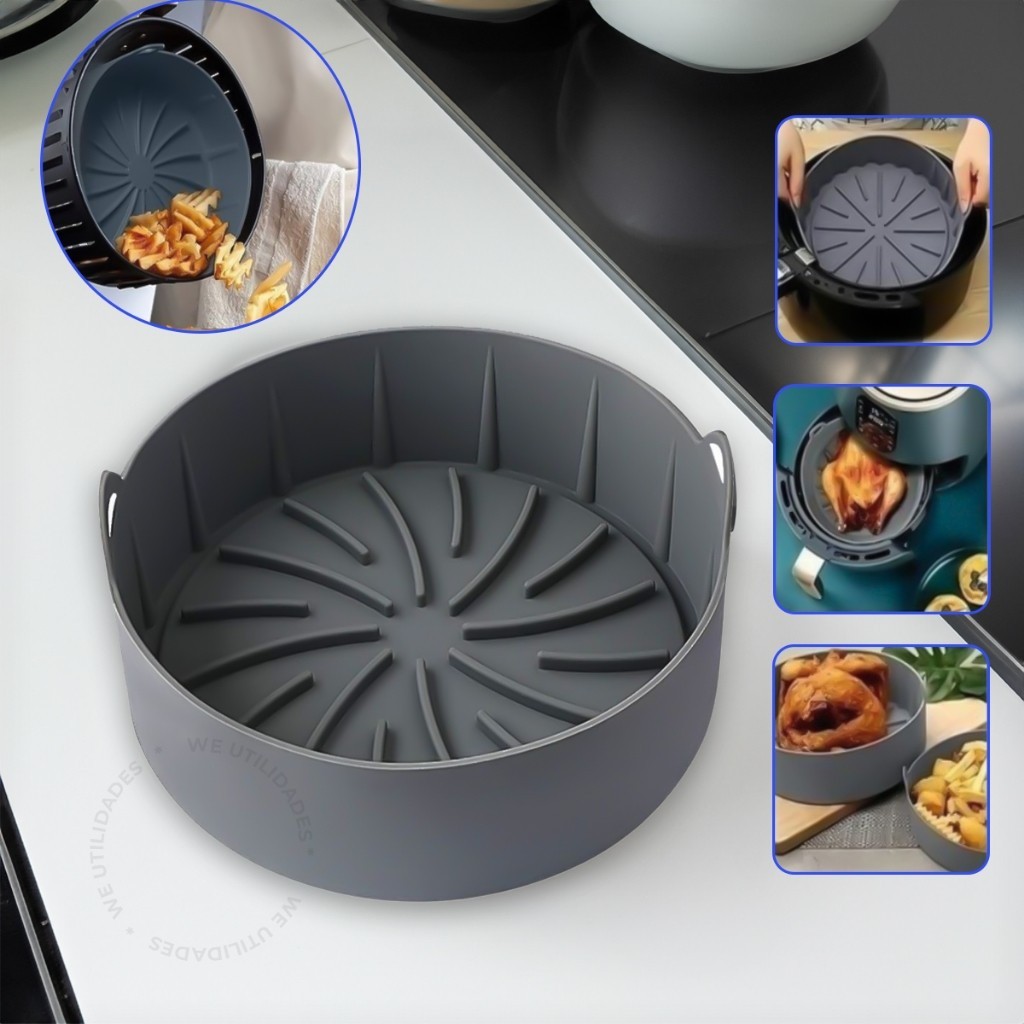 Kit 2 Forma de Silicone Air Fryer Assadeira Fritadeira Antiaderente Redonda