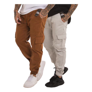 Kit 2 Calças Cargo Jogger Jeans Masculina Com Elástico