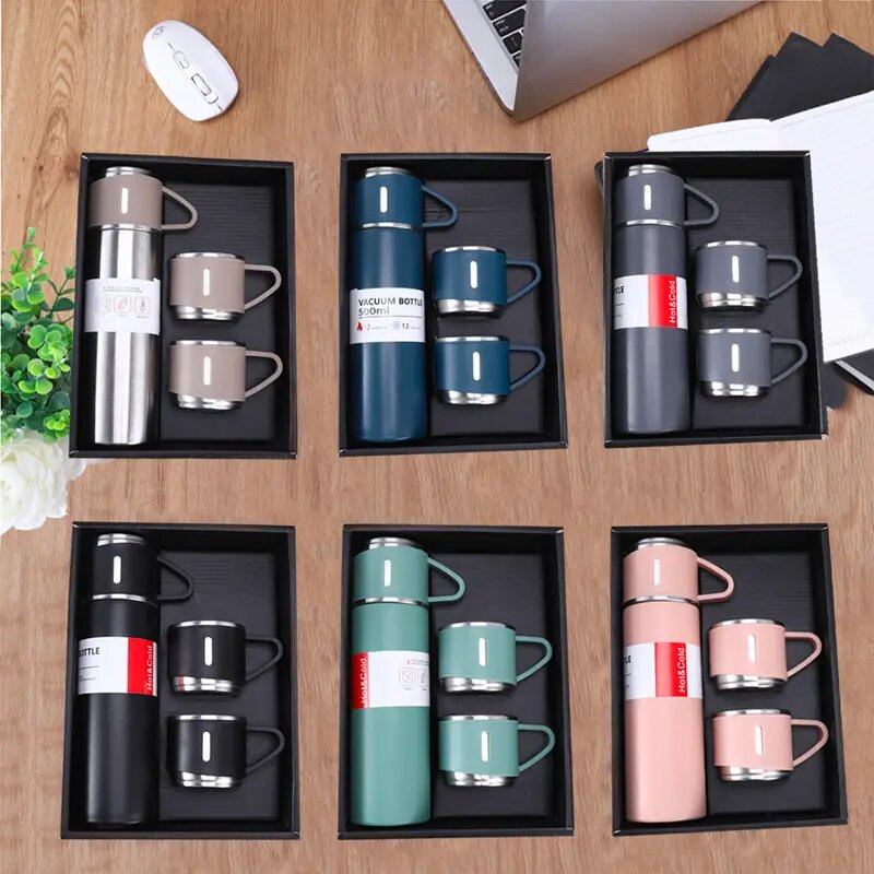 Kit Garrafa Squeeze Fosco Térmica Aço Inox Com Copo Stainless Steel Top