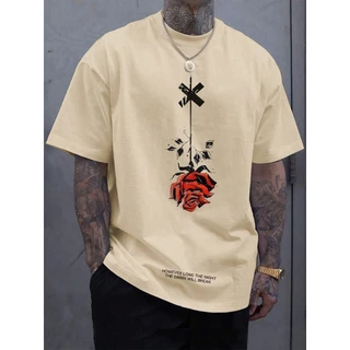Camiseta Masculina Com Estampa Floral Oversized Com Estampa Floral E Manga Caída Nos Ombros