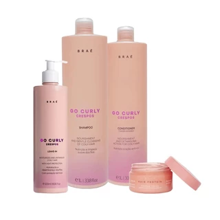 Kit Braé Go Curly Crespos Shampoo 1L, Condicionador 1L, Leave-in 500ml, Hair Protein 80g