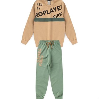 Conjunto Infantil Menino Moletom - Proplayer - Bege e Verde Oliva