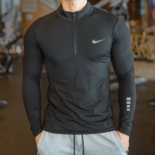 Roupas Fitness Homens Vestuário Primavera Outono Pista e Meias-calças de Campo Corrida Esportiva Corrida Rápida Stand-Up Colarinho Zíper Top Zipper Manga Longa Treinamento ao Ar Livre