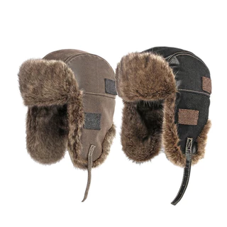 Chapéu De Inverno Homem Bombardeiro Boné Mulher Ushanka Russo De Couro Com Flaps De Veludo Espesso À Prova De Vento Aviador Piloto De Peles De Neve