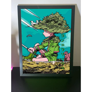 Quadro Anime Hunter X Hunter X Gon X Pescando Com Moldura Preta Decorativo