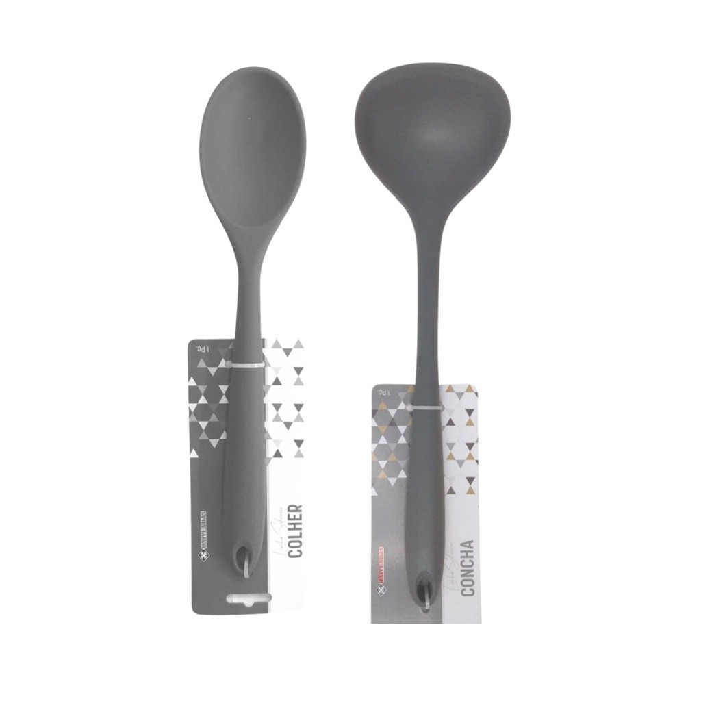 Kit 2 Peças de Utensílios Concha e Colher Cinza