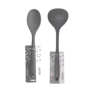 Kit 2 Peças de Utensílios Concha e Colher Cinza