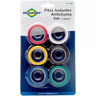 Kit com 6 fitas isolantes 5 m x 19 mm coloridas - 8387 - Brasfort