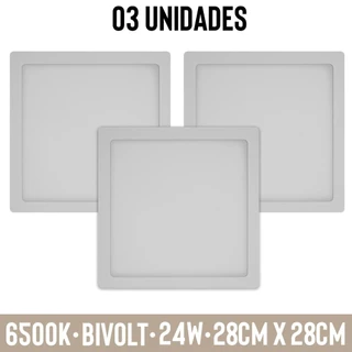 03un Luminária de Teto Sobrepor 24W 6500K Led Branca 28cm