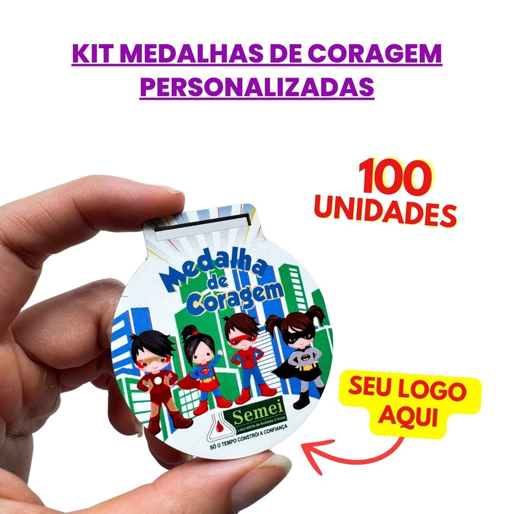 Kit 100 Medalhas Infantil Coragem Personalizadas MDF 3mm Sem fita ...