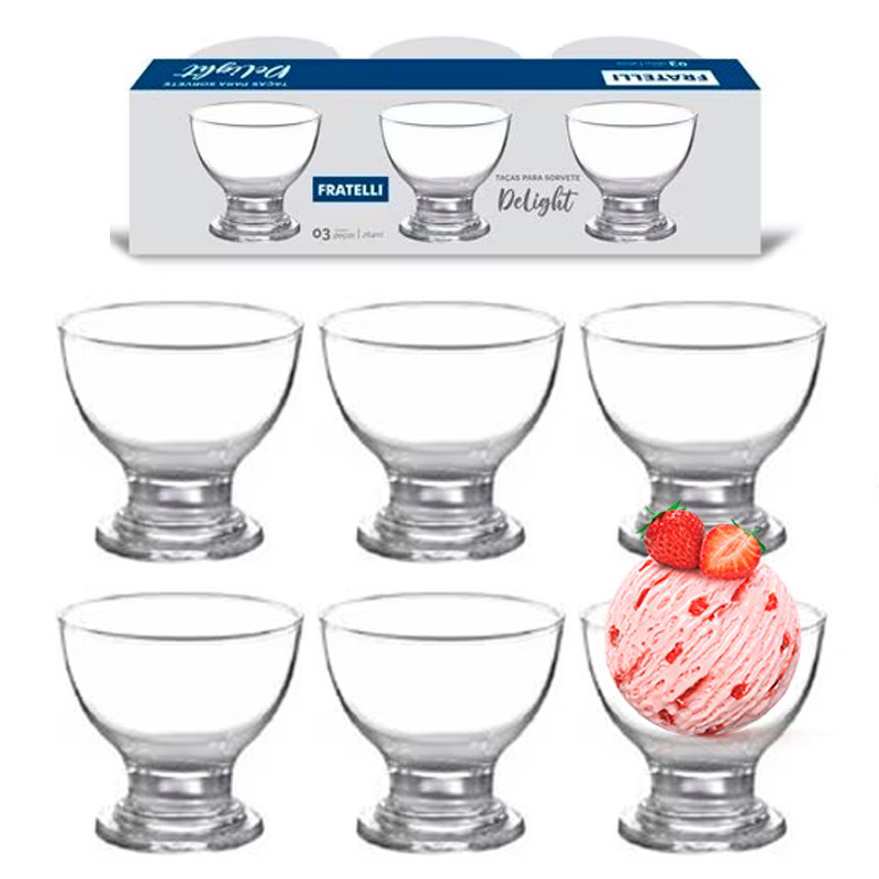 KIT de Taças Sobremesa Sorvete Pudim 264ml Vidro Delight