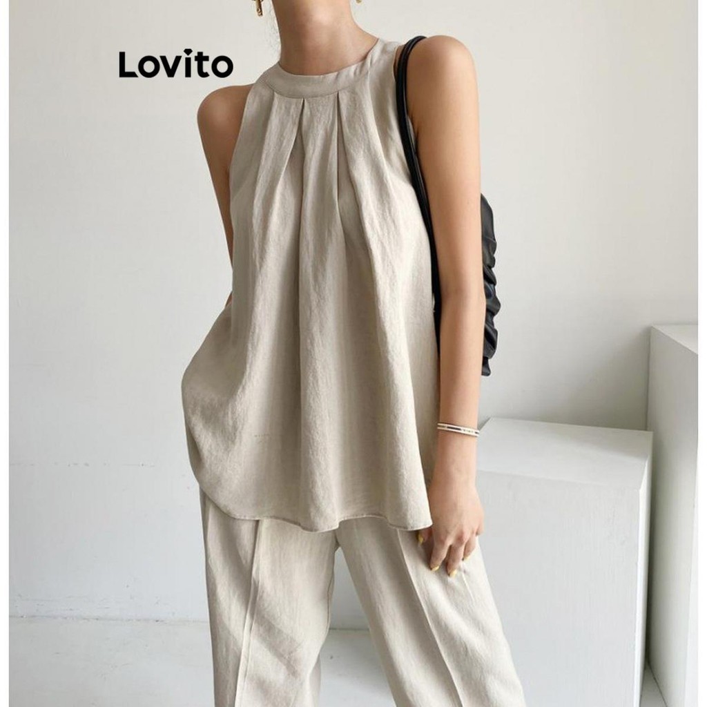 Lovito Blusa Plissada Lisa Elegante Para Mulheres LNL43025