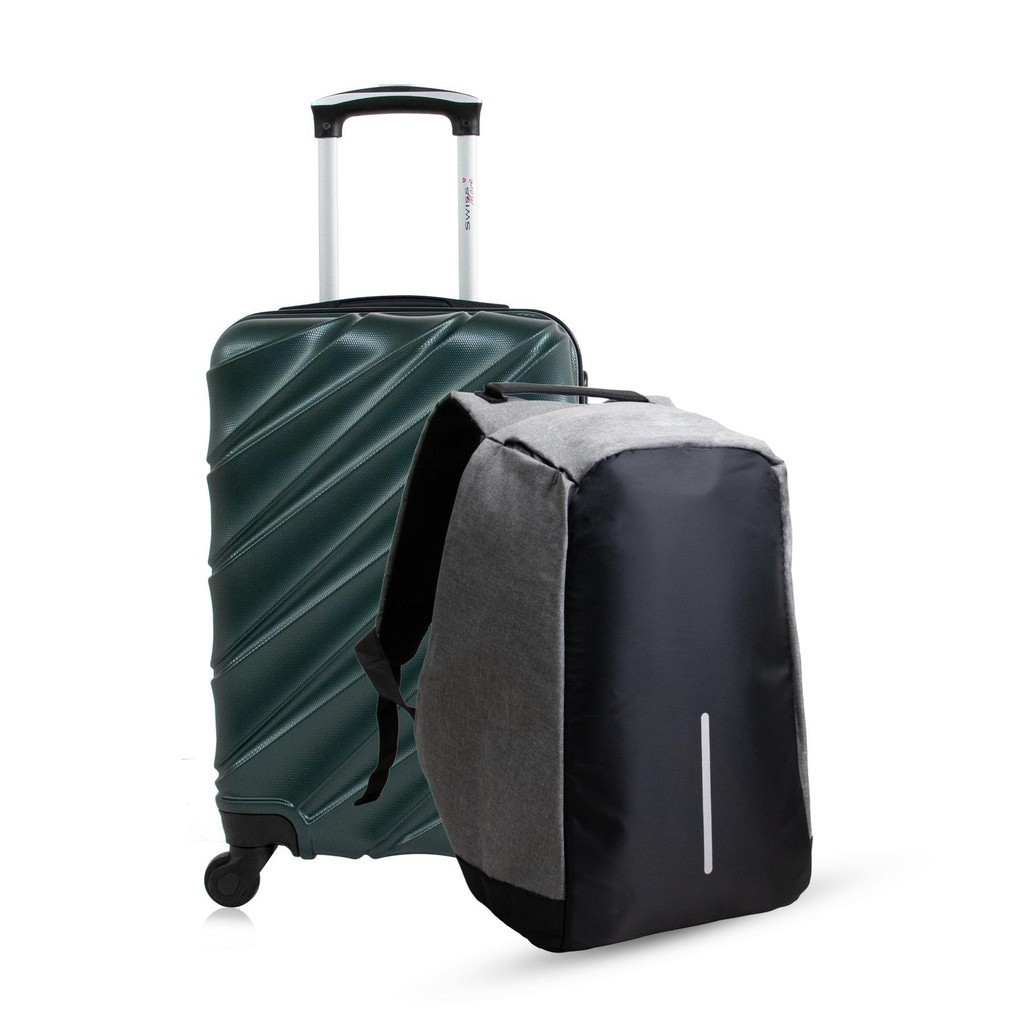 Kit mala de bordo verde Havana + Mochila Anti-Furto Swiss Move