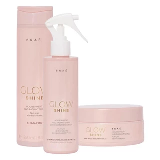 Kit Braé Glow Shine Shampoo 250ml, Máscara 200g, Fluido Ativador 200ml (3 produtos)