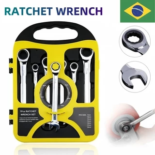Kit 7 Peças Chave Ferramenta Combinada Catraca Boca Profissional