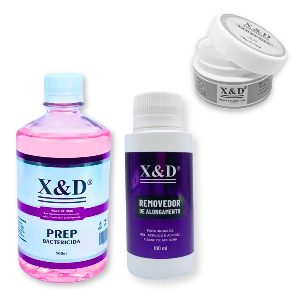 Kit Removedor + Prep 500ml + Gel De Unhas X&d 15g White Para ...