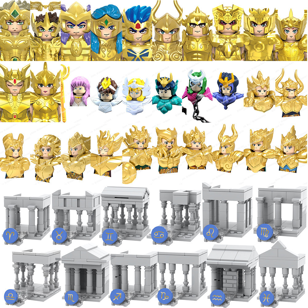Ouro Saint/Gold SaintPalace Shiryu Seiya Hyoga Ikki Shaka Dohko Mu Figuras Minifiguras Construindo Blocos De Brinquedos
