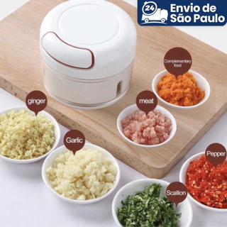 Mini Processador Manual Com 2 Lâminas Para Cozinha Branca
