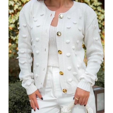 Casaco De Frio Luxo Com Detalhes e Botões De Tricot Tendência 2025 Blusa de frio feminina — foto 1 — Achou Levou Brasil