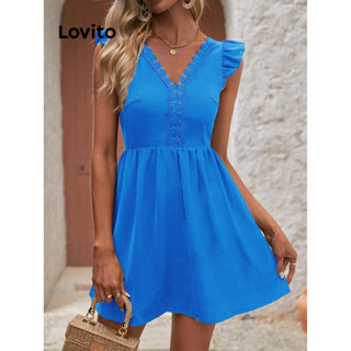 Lovito Vestido Boho Liso Com Babados De Renda Para Mulheres LBL07214