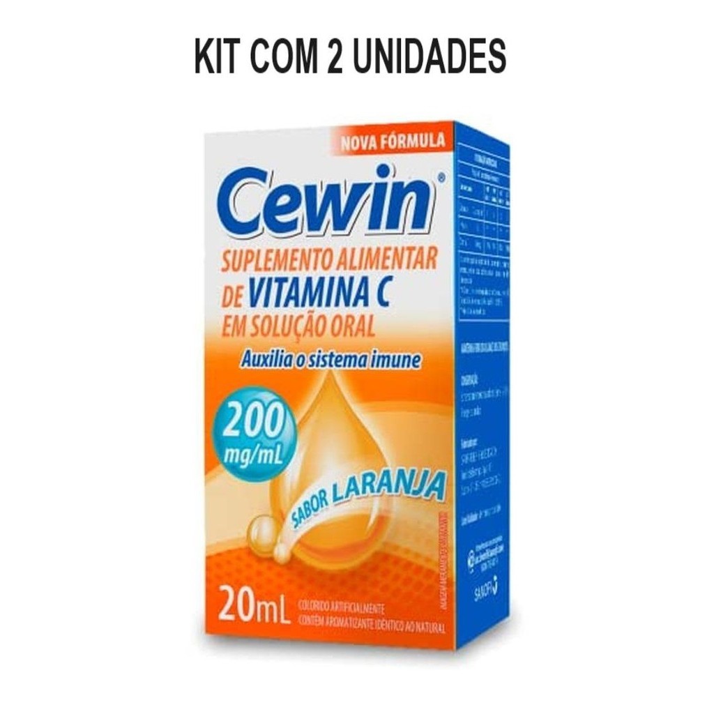 Kit Cewin Líquido 200mg/mL Sabor Laranja Com 2 Unidades De 20ml Cada ...