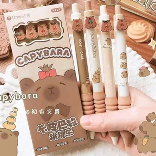 4Pcs/lot Capybara Press Caneta Apagável Padrão Animal Tinta Azul 0,5mm Gel Lavável Maçaneta Escritório Escolar Escrita Material De Papelaria Presentes Para O Dia Das Crianças