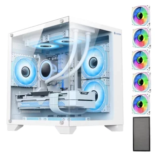 Gabinete Gamer Branco Com 5 Fans Rgb Inclusas Micro Mini Atx Water cooler Tampa de Vidro