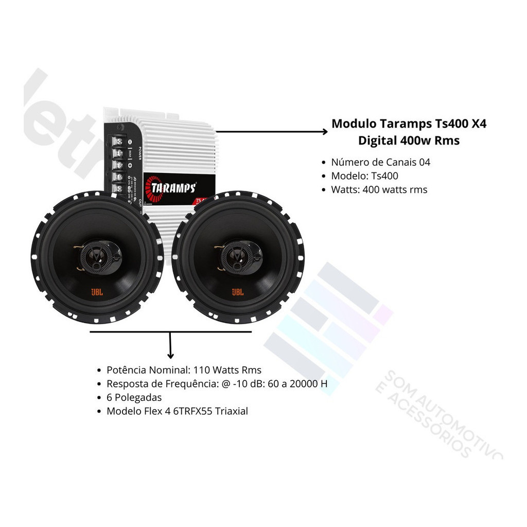 Módulo Taramps TS400x4 Fio + Par de Alto Falantes 6 JBL FLEX4