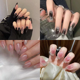 24 Peça Unhas Decoradas Postiças Realistas Natural Média Largo Bailarina Brilhante Unhas Falsas Com Cola