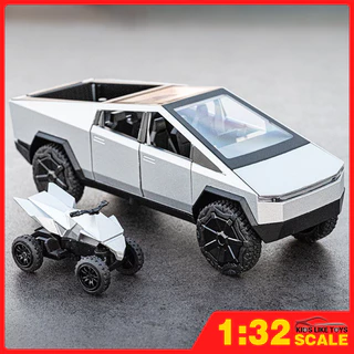 KLT 1 : 32 Tesla Cybertruck Pickup Metal Alloy Toys Modelo De Carro De Liga Metálica Diecast Veículo Para Meninos Simulação De Som Efeito De Luz Coleção De Hobbies Presentes