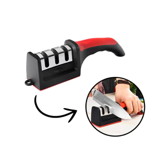 Afiador Amolador De Facas Em Aço Inox Com 3 Borda Profissional Base Emborrachado