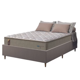 Cama Box Desmontável Casal Probel Com Colchão Molas Guarda Costas Max Pillow Top 138x188x79cm Bege / Branco / Mascavo