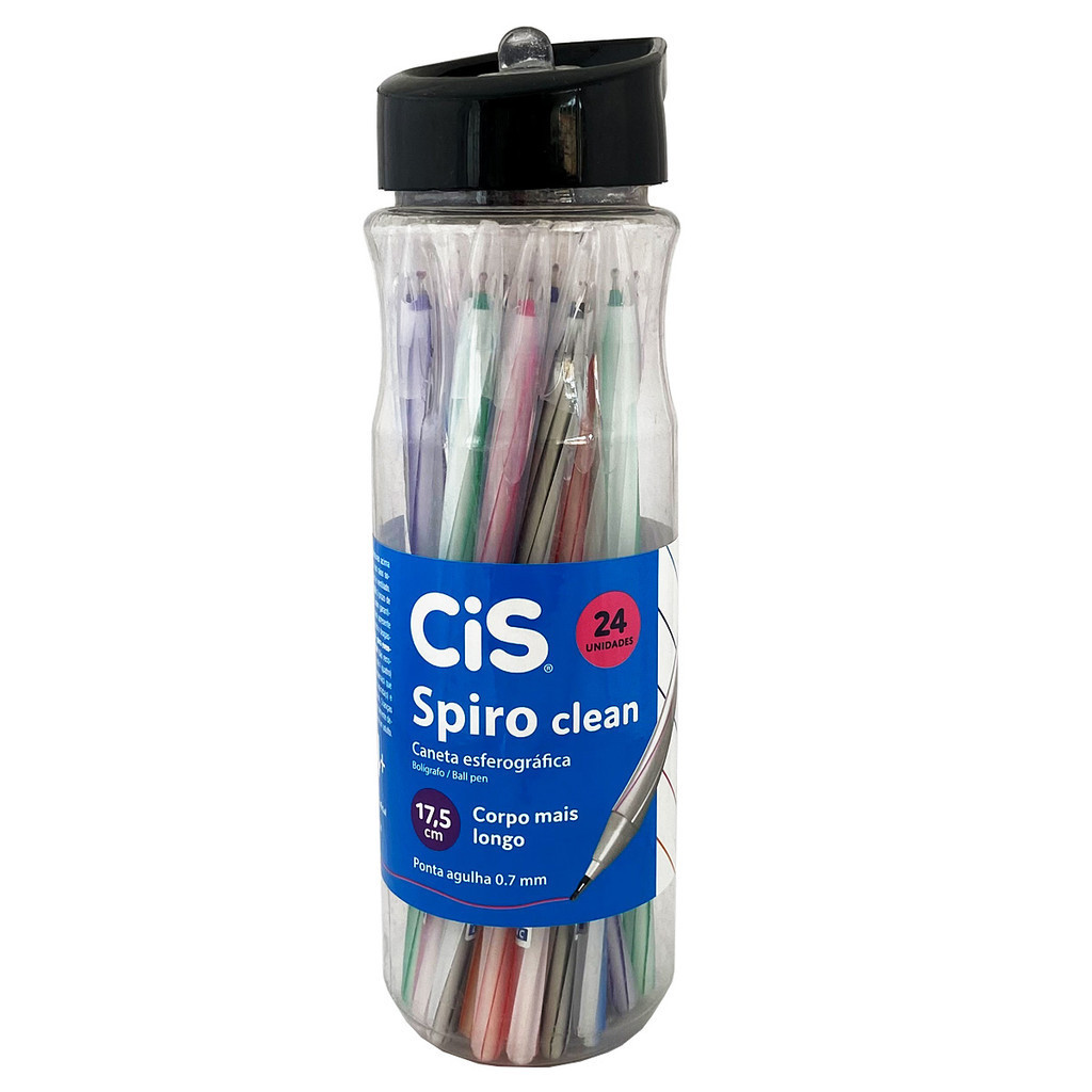 Caneta Esferográfica Cis Spiro Clean Pote Com 24 Unidades | Shopee Brasil