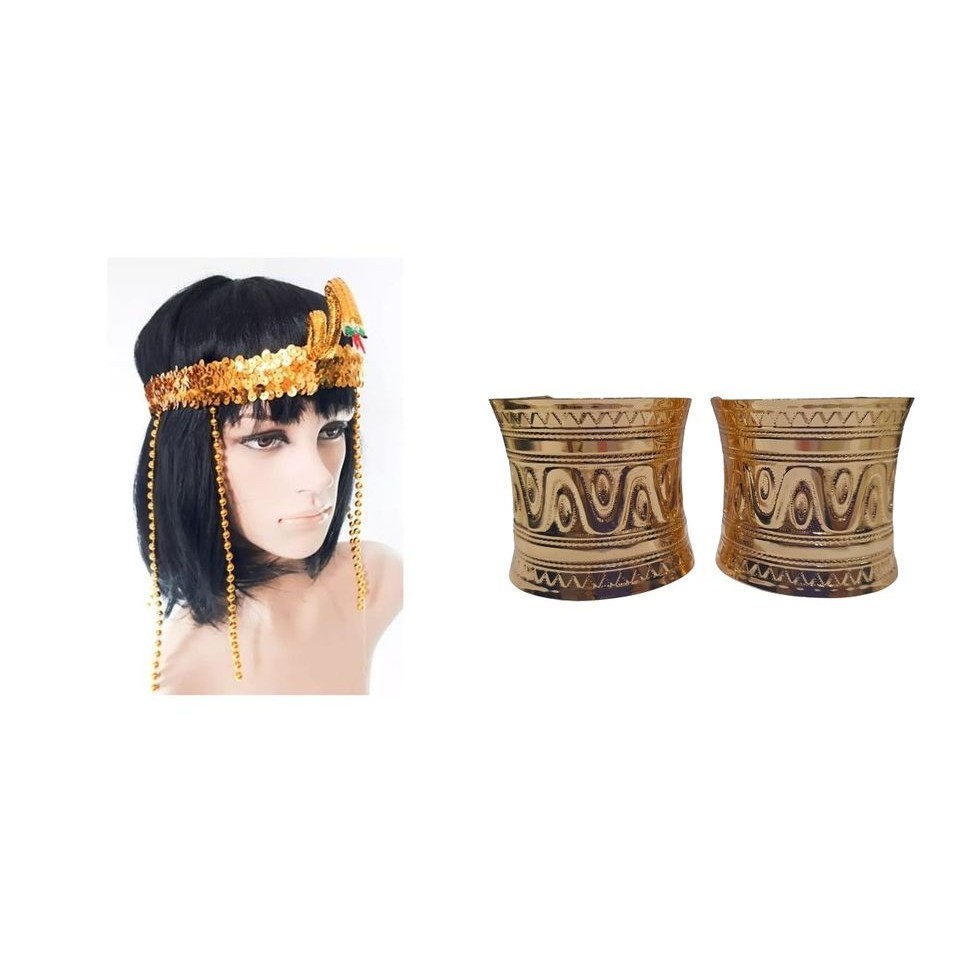 KIT FANTASIA CLEOPATRA TIARA E BRACELETES ADULTO | Shopee Brasil