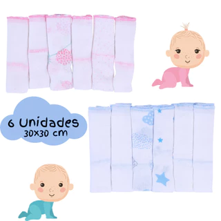 Pano de Boca Kit 6 Unidades Paninho Fralda de Bebe 100% Algodão 30cmx30cm em Oferta na Shopee