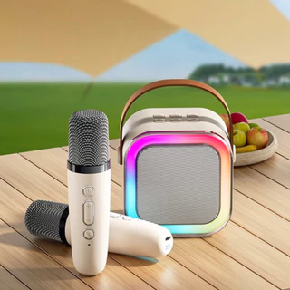 Microfone Portátil Karaoke Bluetooth Speaker RGB Luz Dois 5W Alto-falantes Som Subwoofer Boombox Suporte Vários Modos de Entrada