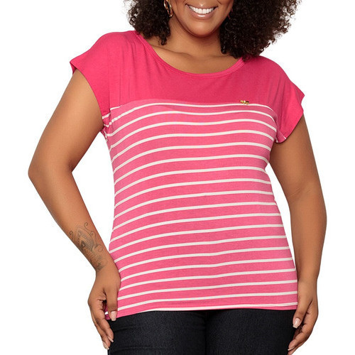Blusa Feminina Plus Size Com Enfeite Listrada Linda Glamurosa Basica Oferta