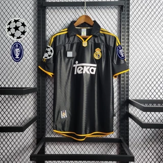 Blusa De Camisa De Suor | Retro 1998-00 Temporada Real Madrid POLO Preto Longe