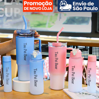 Capacidade Do Aperto Da Água De 240ml 500ml 1200ml Com Copo Garrafa 3 Palha Para O Carro