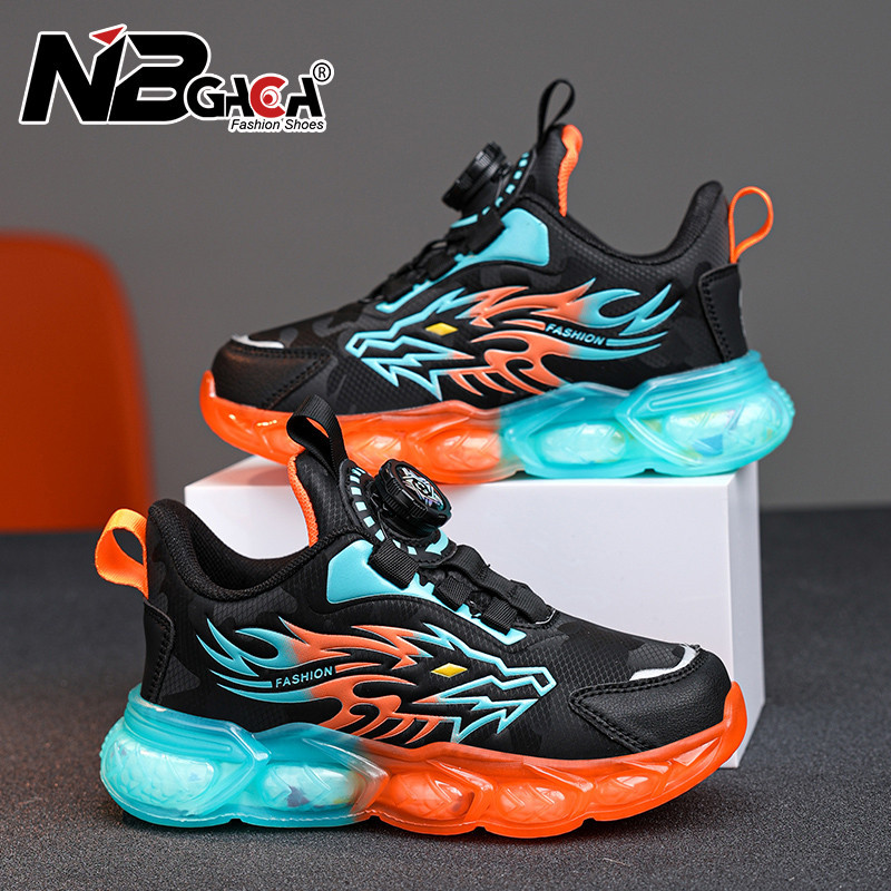 Tênis De Couro Anti-Derrapante Estilo Novo Para Crianças Corrida E Caminhada Meninos Sapatos Casuais Leves Com Padrão De Chama De Moda Tamanho 28-39