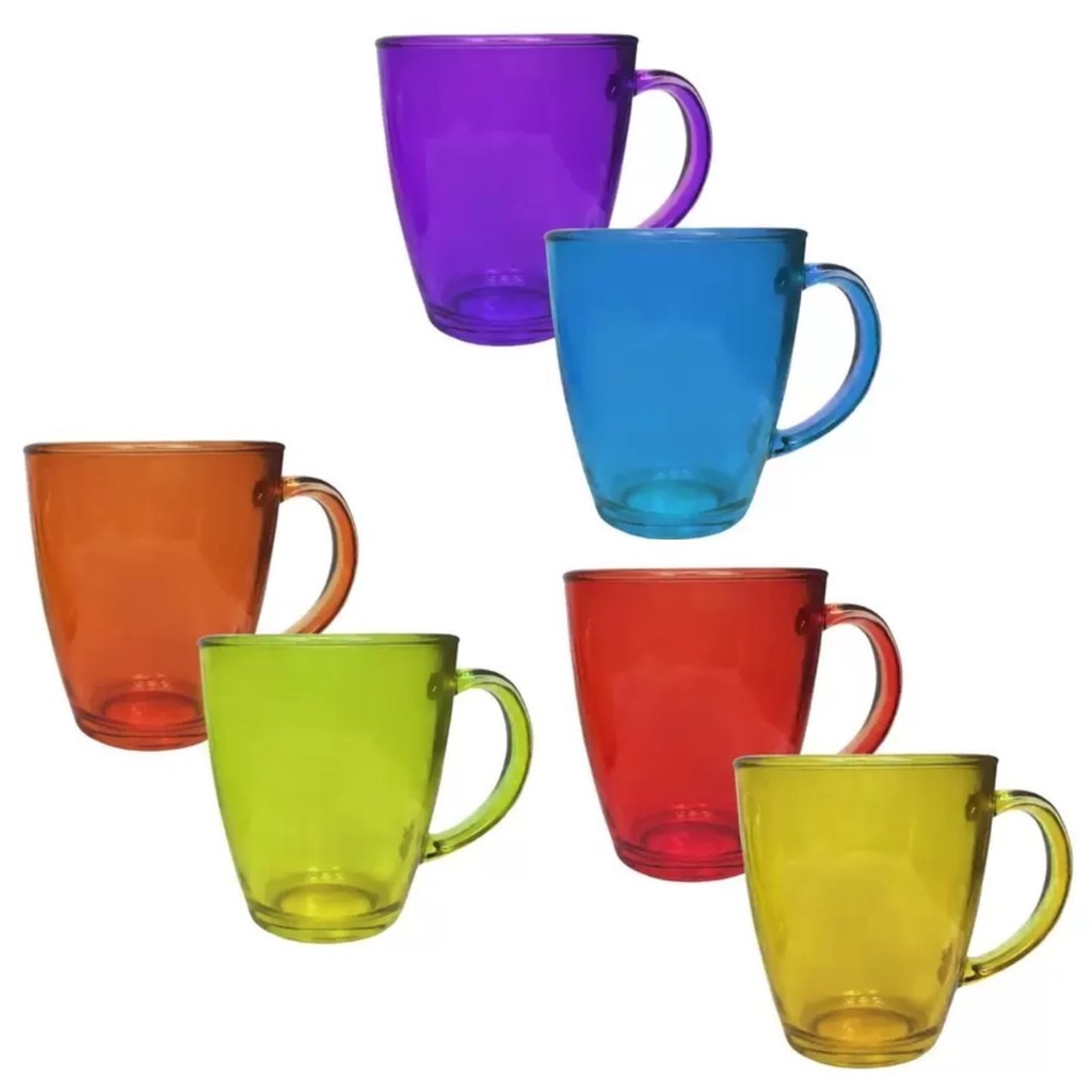 Conjunto De Caneca De Vidro Verona Colors 6 Peças 350 Ml Kit Jogo Coloridas Xícara Café Chá