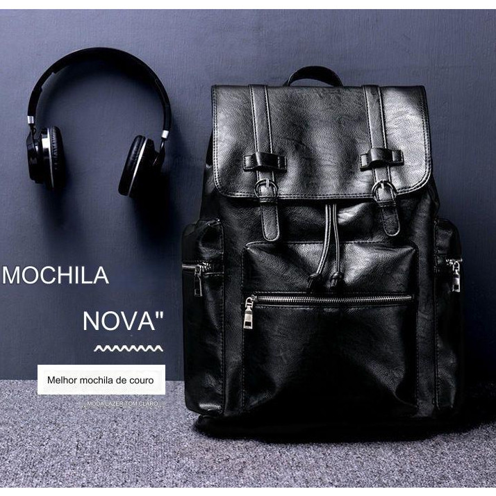 Mochila De Couro Reforçada Executiva Resistente Viagem BLK